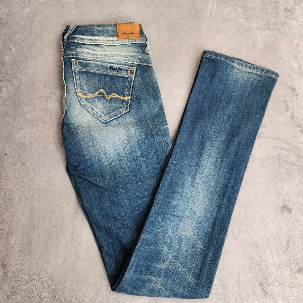 New PEPE JEANS Jeany Elite Women's Pants Stretch Slim Fit 25 34 Dark Blue Thin